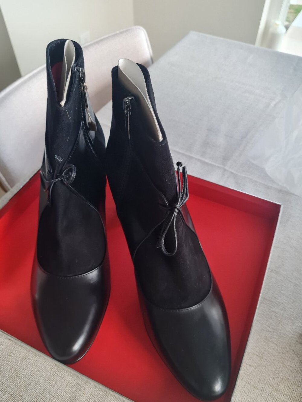 Pas de Rouge Black Suede & Leather Ankle Boots- size 41 (10-10,5 US)